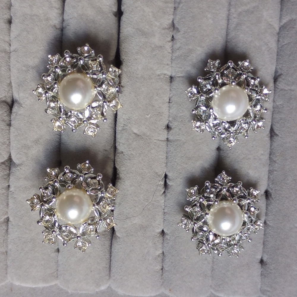 Sarah Coventry snowflake Clip On Earrings & Scatter Pins Set Crystal faux pearl